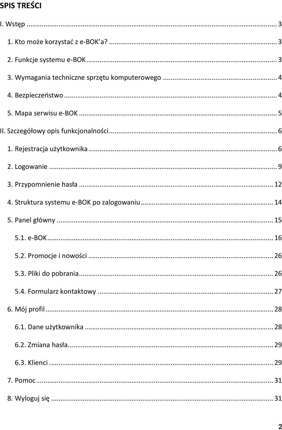 Przypomnienie hasła... 12 4. Struktura systemu e-bok po zalogowaniu... 14 5. Panel główny... 15 5.1. e-bok... 16 5.2. Promocje i nowości... 26 5.3.
