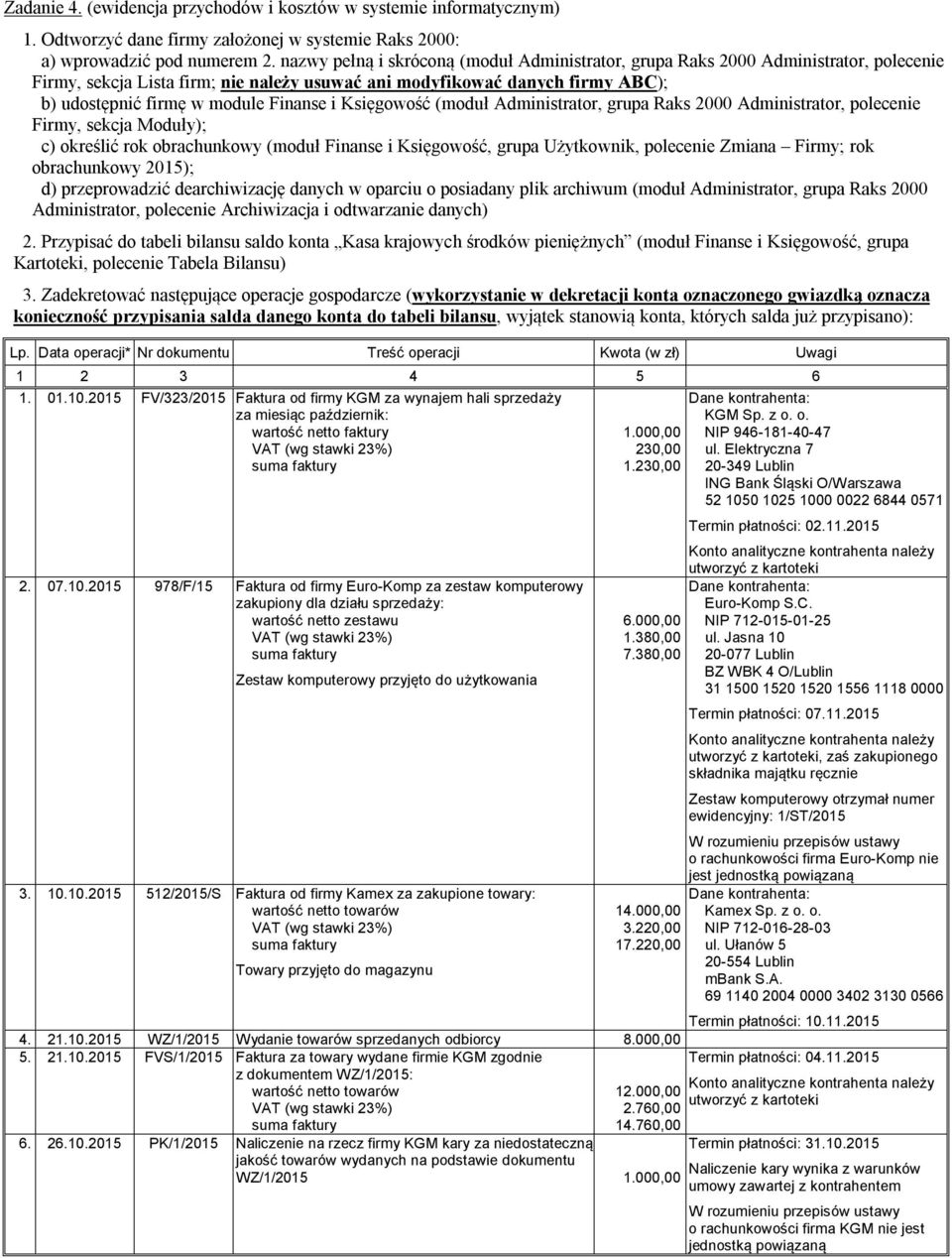 Finanse i Księgowość (moduł Administrator, grupa Raks 2000 Administrator, polecenie Firmy, sekcja Moduły); c) określić rok obrachunkowy (moduł Finanse i Księgowość, grupa Użytkownik, polecenie Zmiana