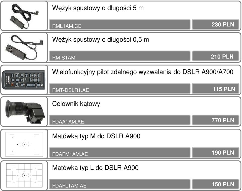 pilot zdalnego wyzwalania do DSLR A900/A700 RMT-DSLR1.