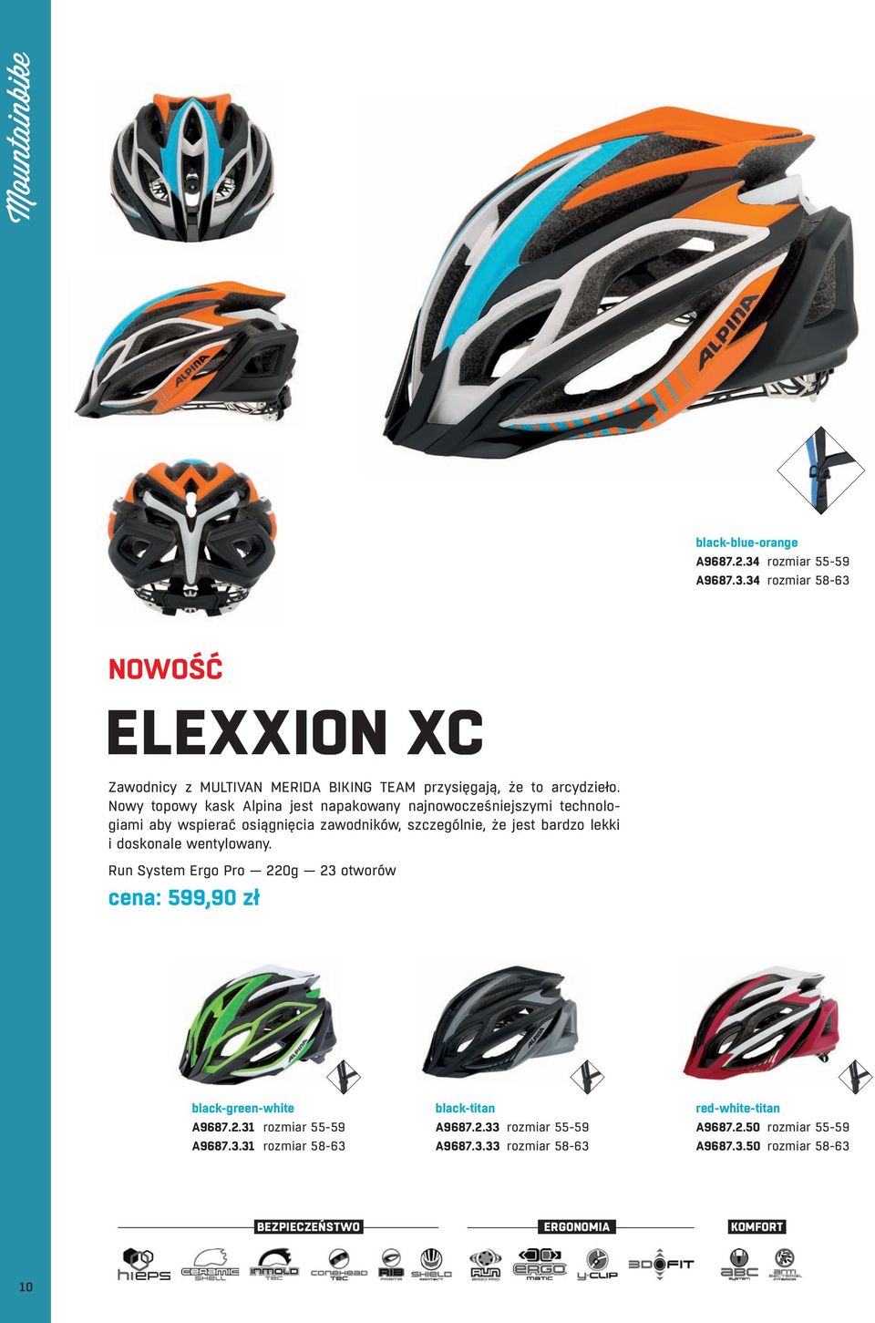 doskonale wentylowany. Run System Ergo Pro 220g 23 otworów cena: 599,90 zł black-green-white A9687.2.31 rozmiar 55-59 A9687.3.31 rozmiar 58-63 black-titan A9687.