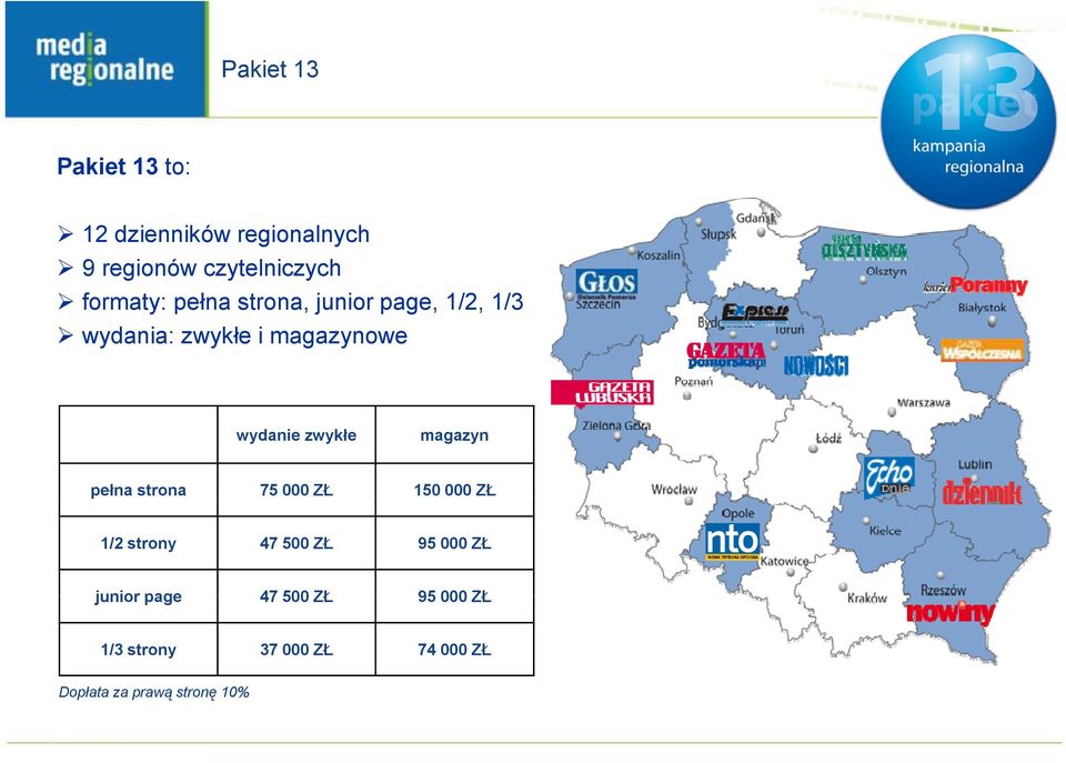 zwykłe magazyn pełna strona 75 000 ZŁ 150 000 ZŁ 1/2 strony 47 500 ZŁ 95 000 ZŁ