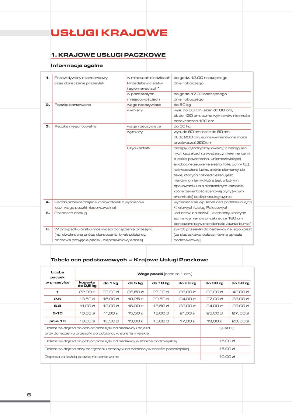 Paczka niesortowalna waga rzeczywista wymiary lub/i kształt 4. Paczki przekraczające którykolwiek z wymiarów lub/i wagę paczki niesortowalnej 5. Standard obsługi 6.