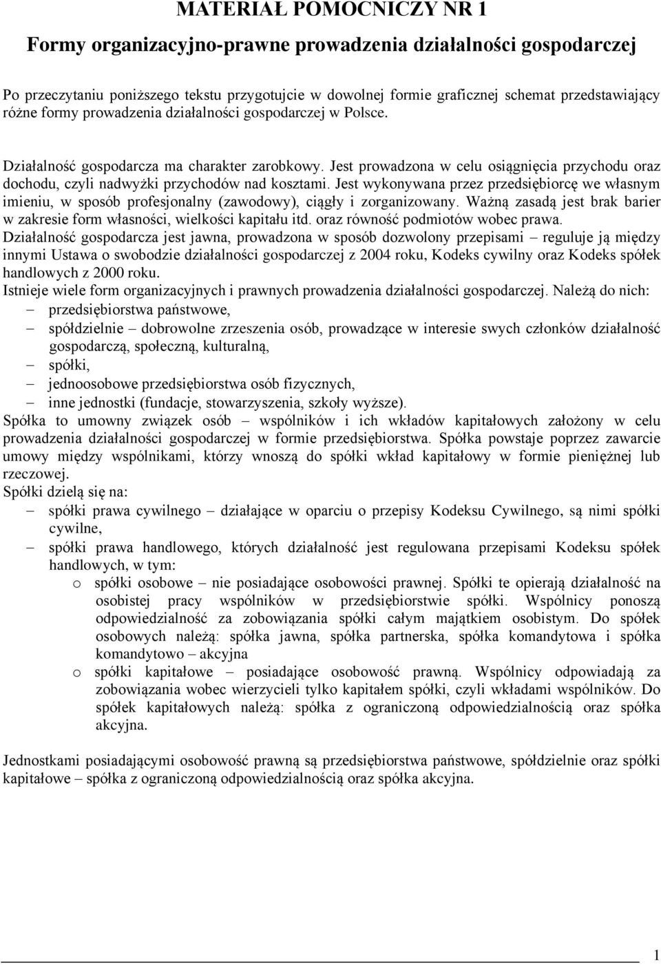 Jest wykonywana przez przedsiębiorcę we własnym imieniu, w sposób profesjonalny (zawodowy), ciągły i zorganizowany. Ważną zasadą jest brak barier w zakresie form własności, wielkości kapitału itd.