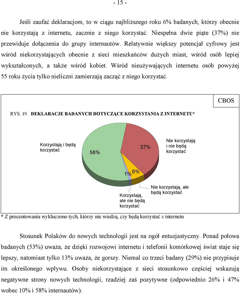 Relatywnie większy potencjał cyfrowy jest wśród niekorzystających obecnie z sieci mieszkańców dużych miast wśród osób lepiej wykształconych a także wśród kobiet.