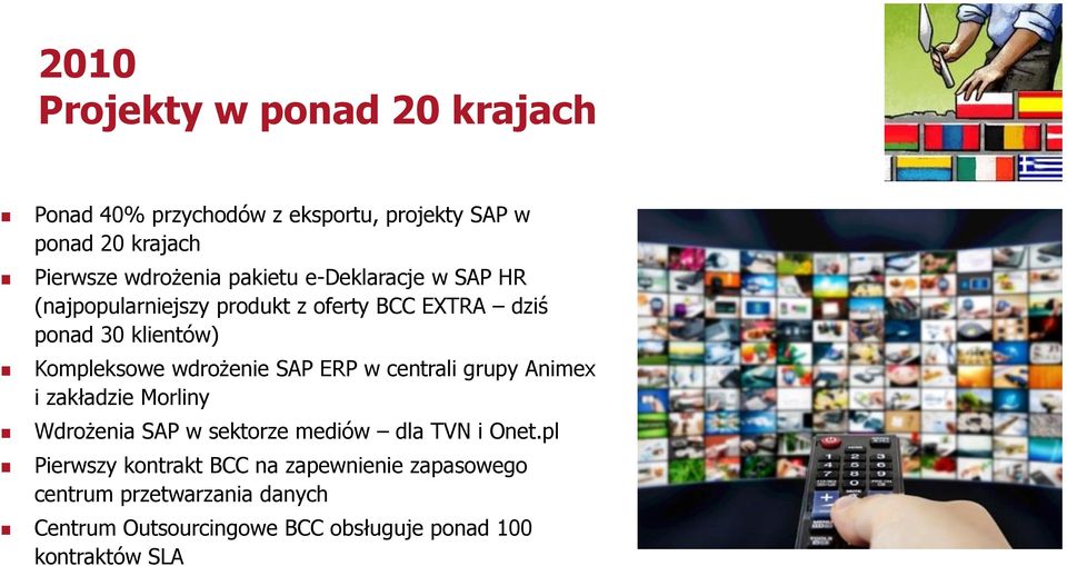 centrali grupy Animex i zakładzie Morliny Wdrożenia SAP w sektorze mediów dla TVN i Onet.