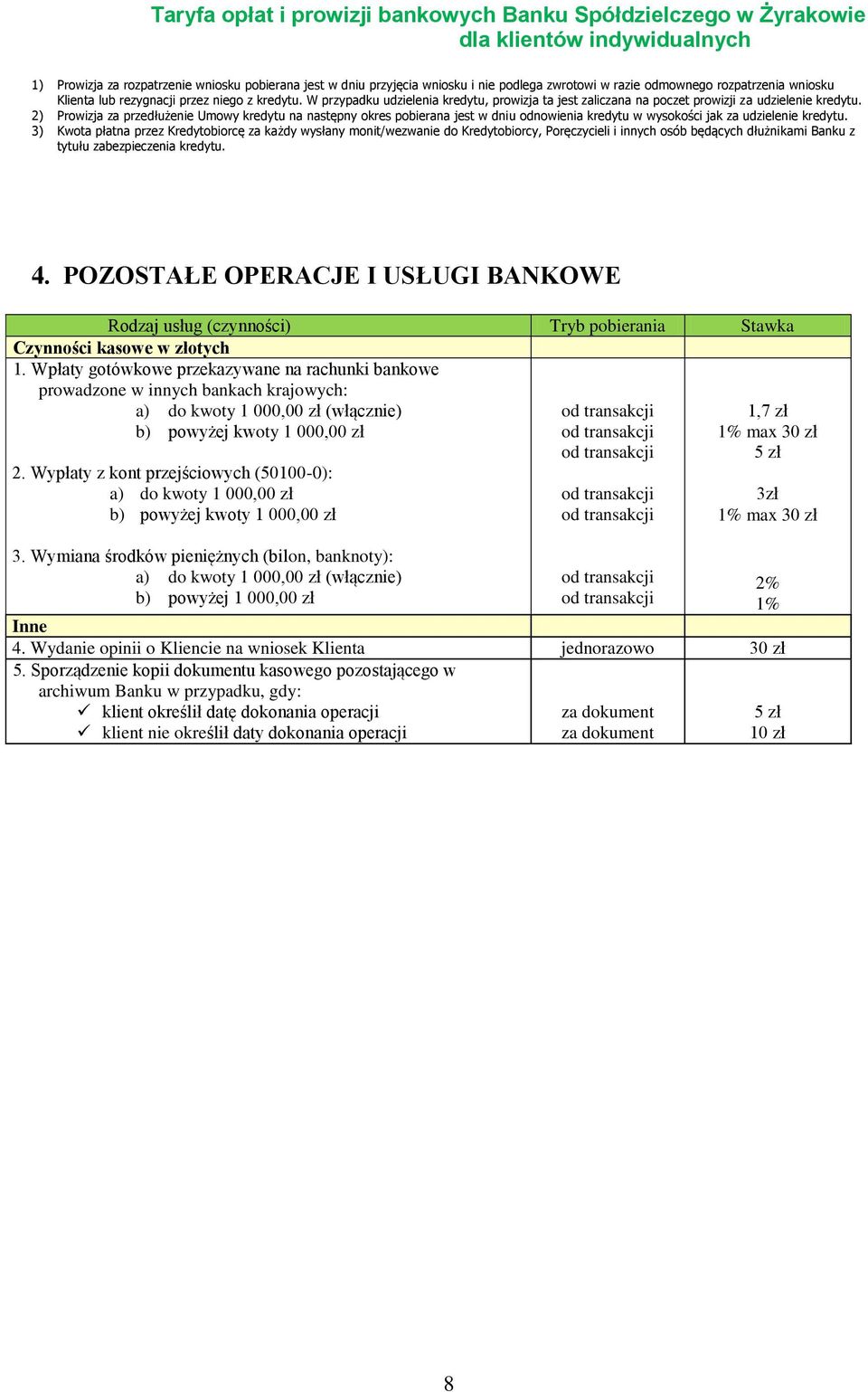 2) Prowizja za przedłużenie Umowy kredytu na następny okres pobierana jest w dniu odnowienia kredytu w wysokości jak za udzielenie kredytu.