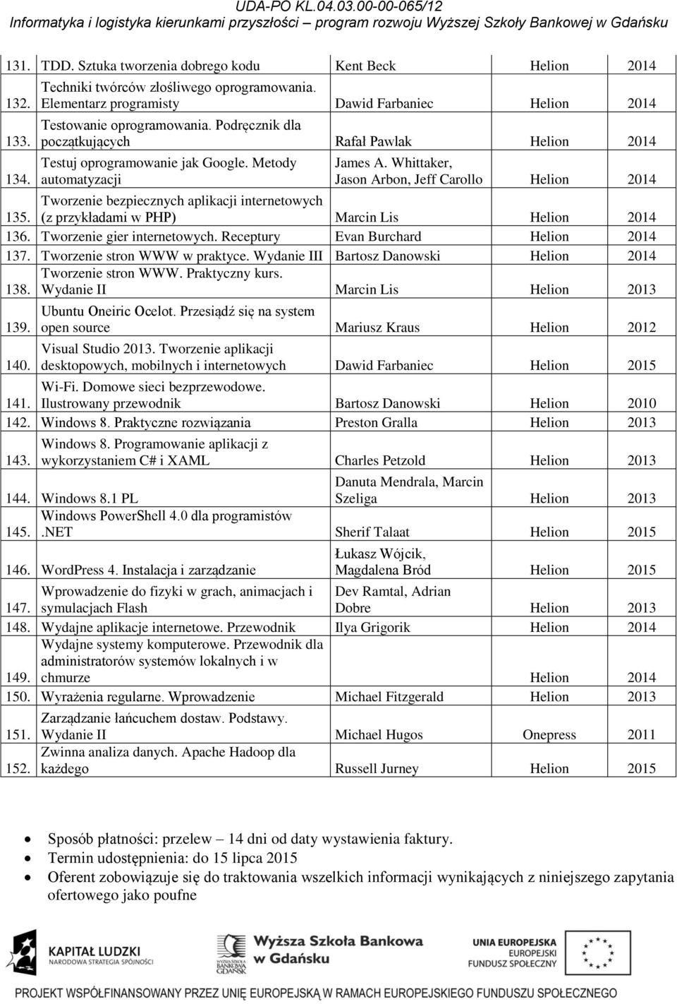 Whittaker, Jason Arbon, Jeff Carollo Helion 2014 Tworzenie bezpiecznych aplikacji internetowych 135. (z przykładami w PHP) Marcin Lis Helion 2014 136. Tworzenie gier internetowych.