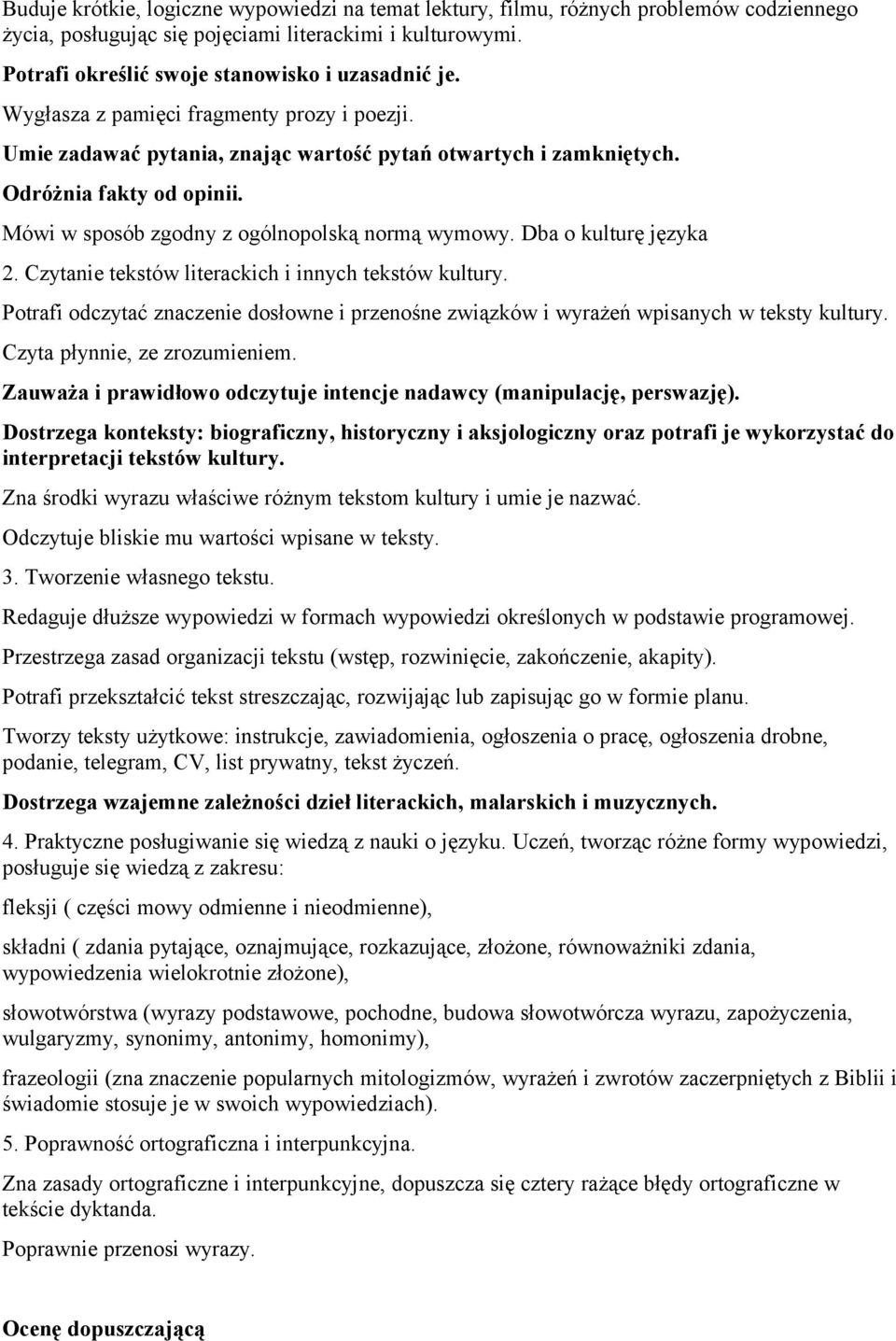 Dba o kulturę języka 2. Czytanie tekstów literackich i innych tekstów kultury. Potrafi odczytać znaczenie dosłowne i przenośne związków i wyrażeń wpisanych w teksty kultury.