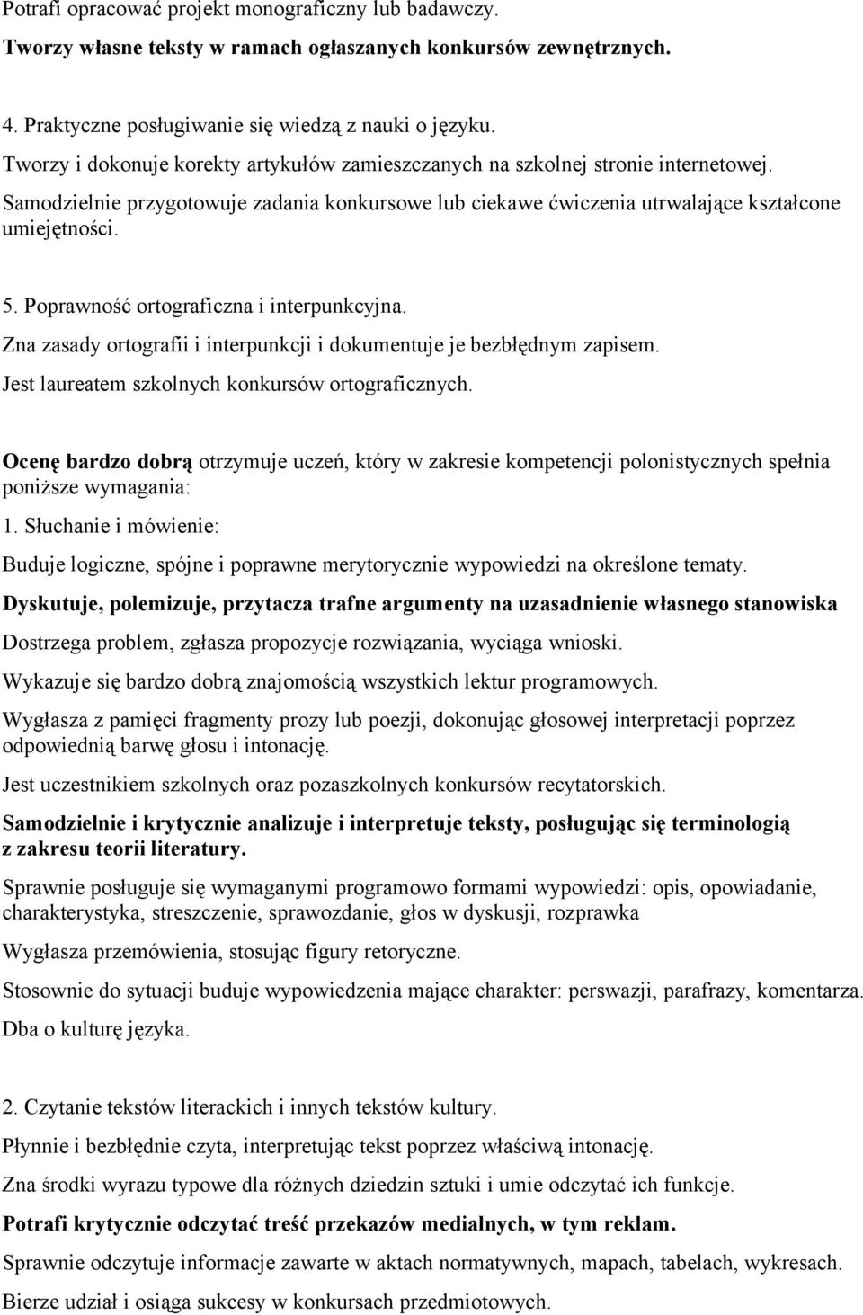 Poprawność ortograficzna i interpunkcyjna. Zna zasady ortografii i interpunkcji i dokumentuje je bezbłędnym zapisem. Jest laureatem szkolnych konkursów ortograficznych.