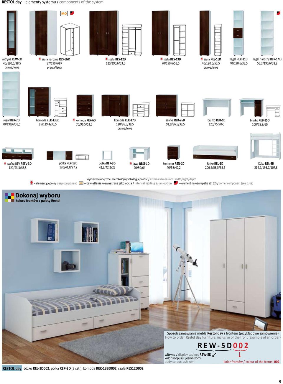 REK-26D 91,9/96,5/38,5 biurko REB-1D 120/75,5/60 biurko REB-15D 100/75,8/60 szafka RTV RETV-3D 120/43,3/53,5 półka REP-18D 120/41,8/27,2 półka REP-3D 42,2/42,2/23 ława REST-1D 90/50/64 kontener