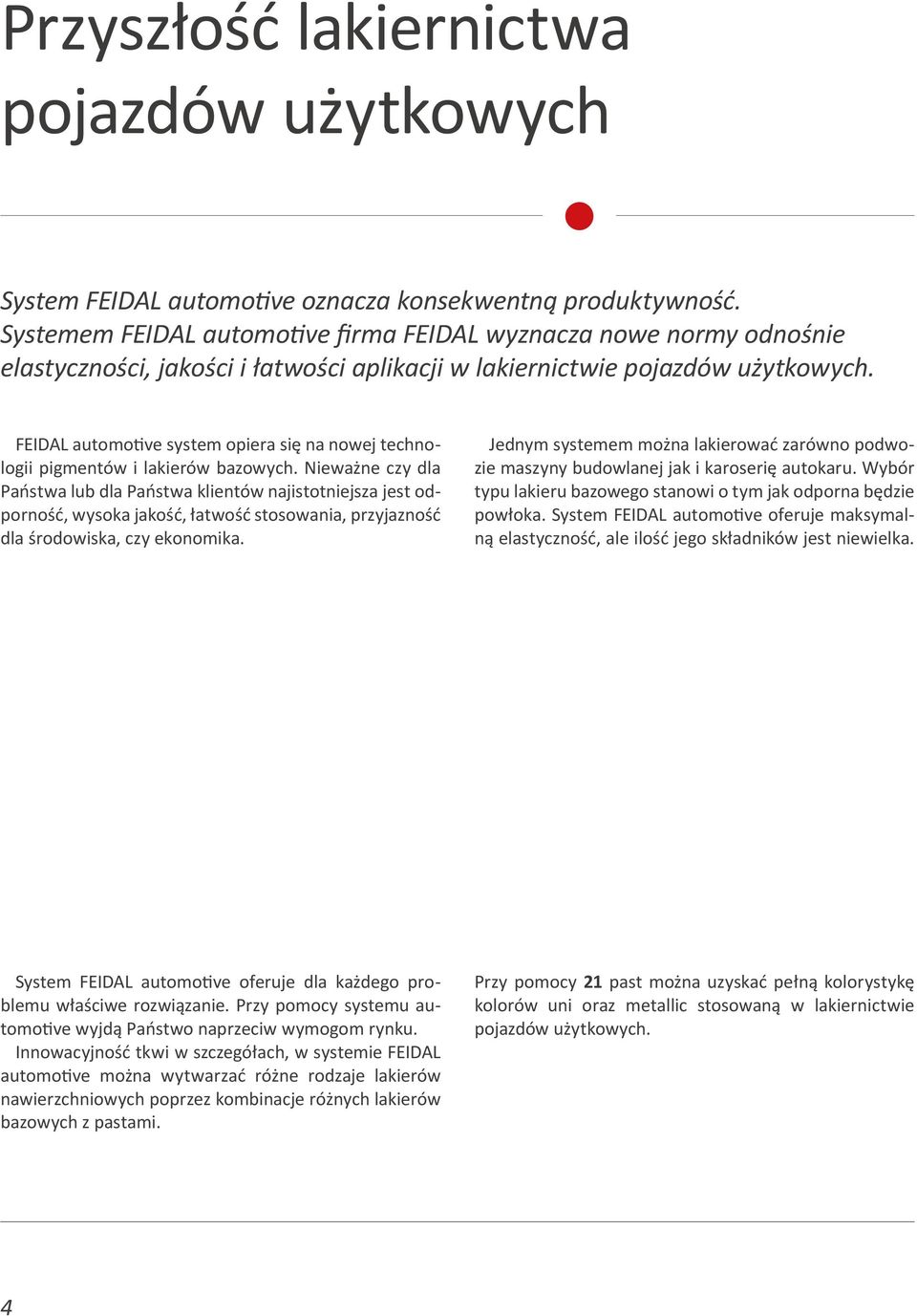 FEIDAL automotive system opiera się na nowej technologii pigmentów i lakierów bazowych.