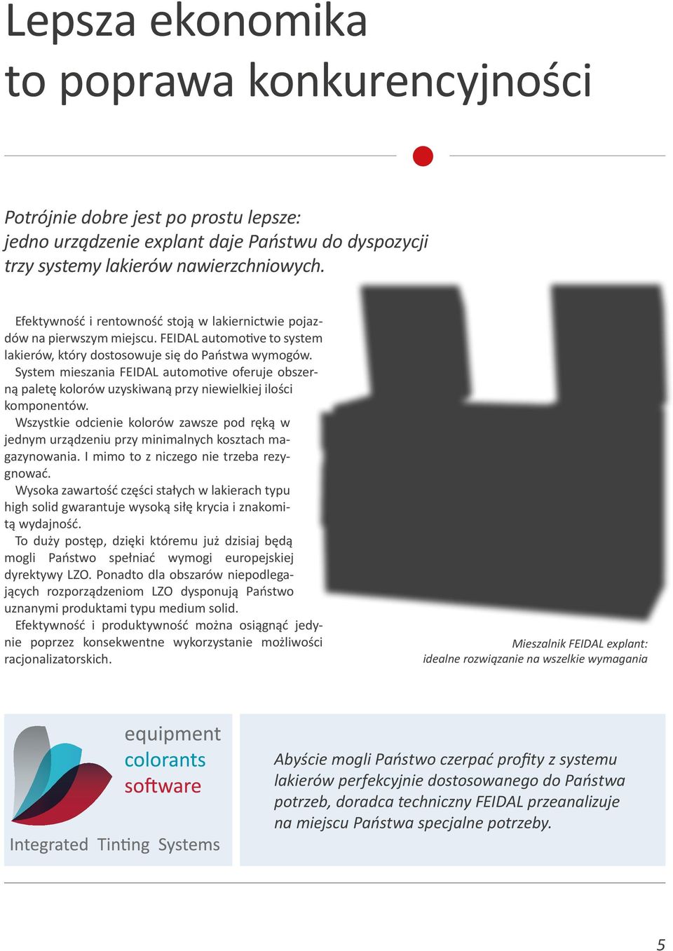System mieszania FEIDAL automotive oferuje obszerną paletę kolorów uzyskiwaną przy niewielkiej ilości komponentów.