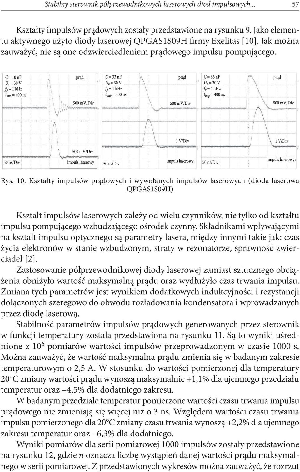 Kształty impulsów prądowych i wywołanych impulsów laserowych (dioda laserowa QPGAS1S09H) Kształt impulsów laserowych zależy od wielu czynników, nie tylko od kształtu impulsu pompującego wzbudzającego