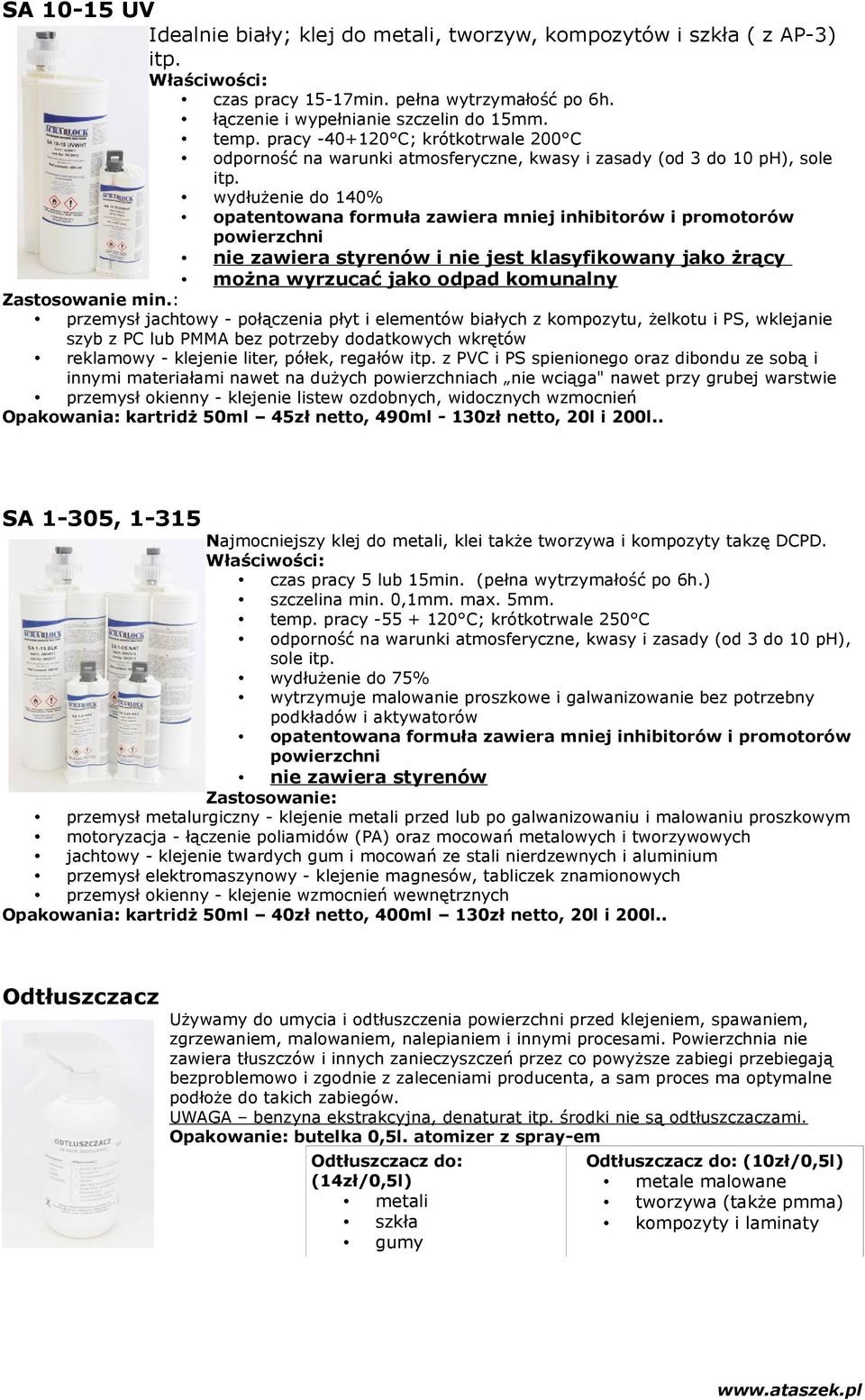 wydłużenie do 140% opatentowana formuła zawiera mniej inhibitorów i promotorów powierzchni nie zawiera styrenów i nie jest klasyfikowany jako żrący można wyrzucać jako odpad komunalny Zastosowanie