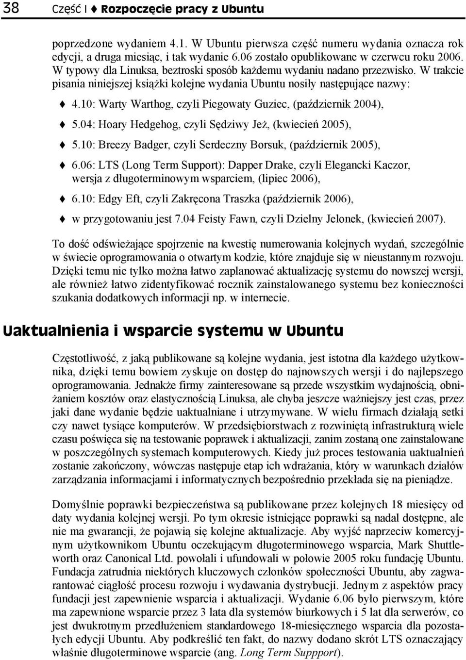 10: Warty Warthog, czyli Piegowaty Guziec, (październik 2004), 5.04: Hoary Hedgehog, czyli Sędziwy Jeż, (kwiecień 2005), 5.10: Breezy Badger, czyli Serdeczny Borsuk, (październik 2005), 6.