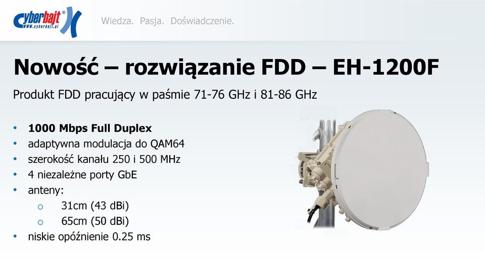 do QAM64 szerokość kanału 250 i 500 MHz 4 niezależne porty GbE