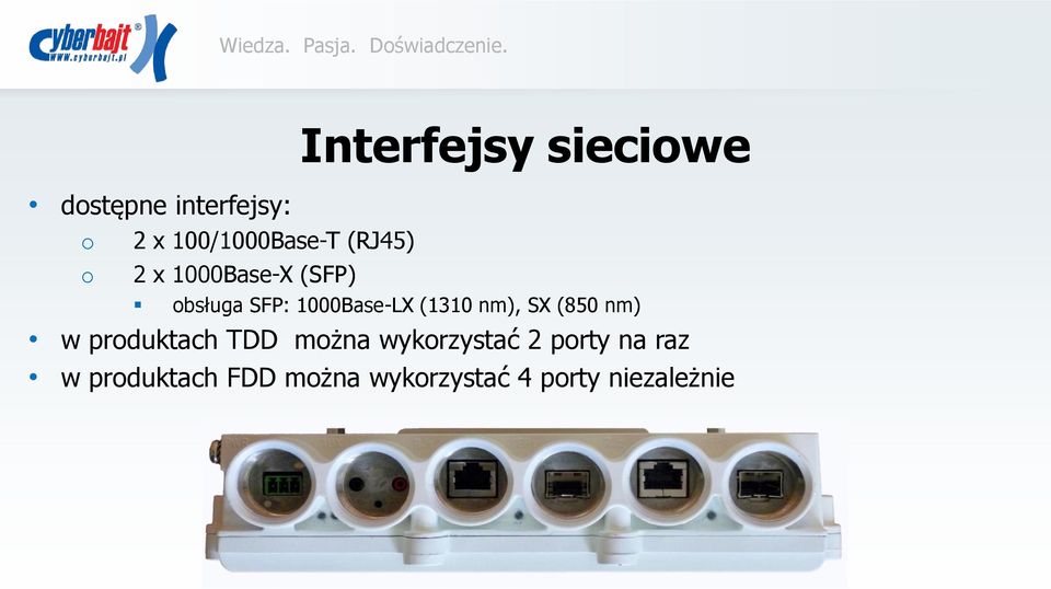 1000Base-LX (1310 nm), SX (850 nm) w produktach TDD można