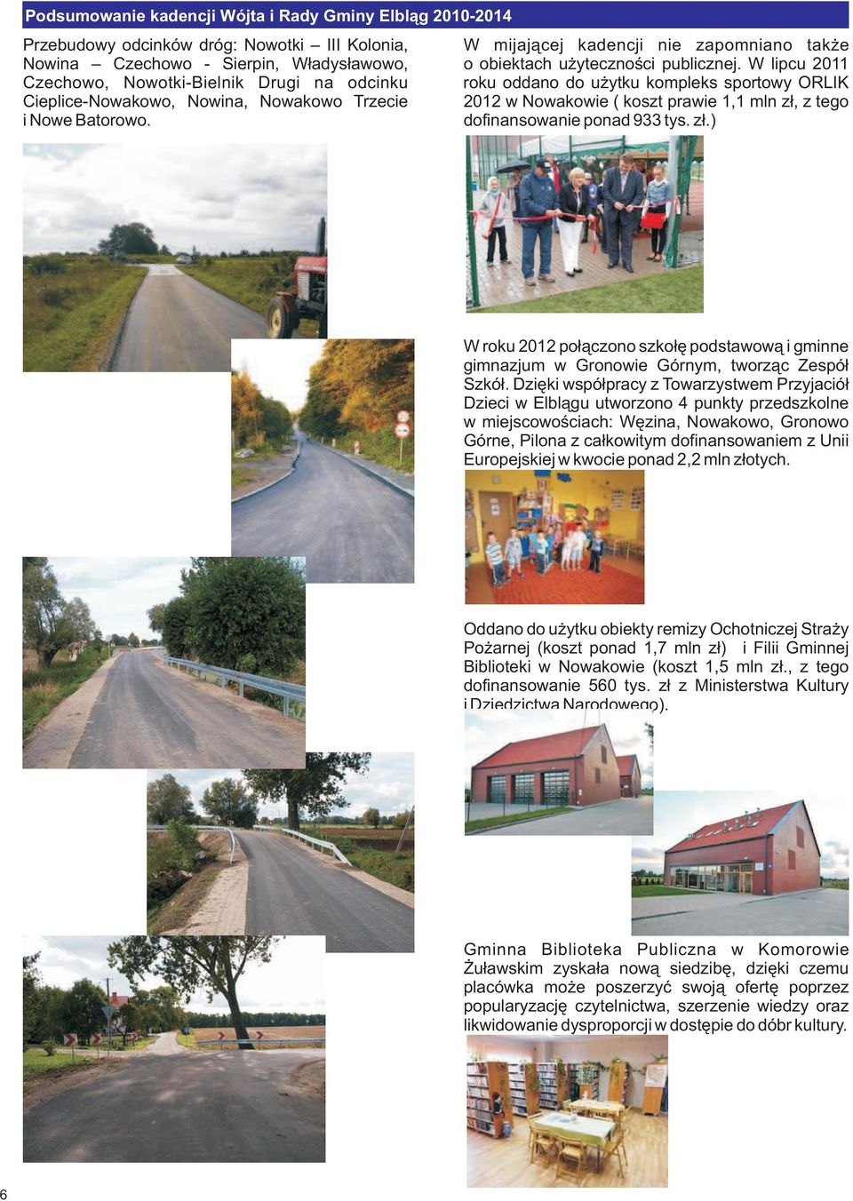 W lipcu 2011 Czechowo, Nowotki-Bielnik Drugi na odcinku roku oddano do u ytku kompleks sportowy ORLIK Cieplice-Nowakowo, Nowina, Nowakowo Trzecie 2012 w Nowakowie ( koszt prawie 1,1 mln z³, z tego i