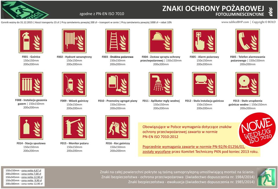 sprzętu ochrony przeciwpożarowej F005 - Alarm pożarowy F005 - Telefon alarmowania pożarowego F008 - Instalacja gaszenia gazem F009 - ózek gaśniczy F010 - Przenośny agregat piany F011 - Aplikator mgły