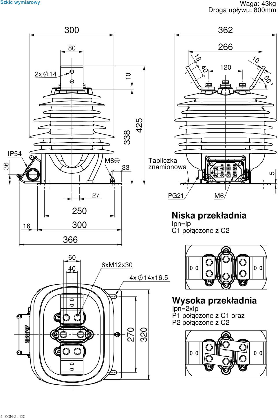 250 300 Niska przek adnia Ipn=Ip C1 po czone z C2 60 40 6xM12x30 4x 14x16.