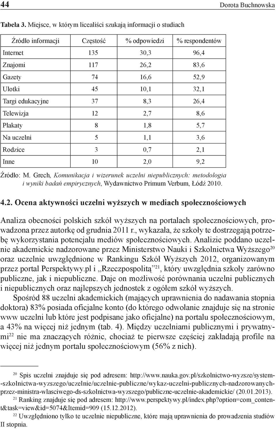 Targi edukacyjne 37 8,3 26,4 Telewizja 12 2,7 8,6 Plakaty 8 1,8 5,7 Na uczelni 5 1,1 3,6 Rodzice 3 0,7 2,1 Inne 10 2,0 9,2 Źródło: M.