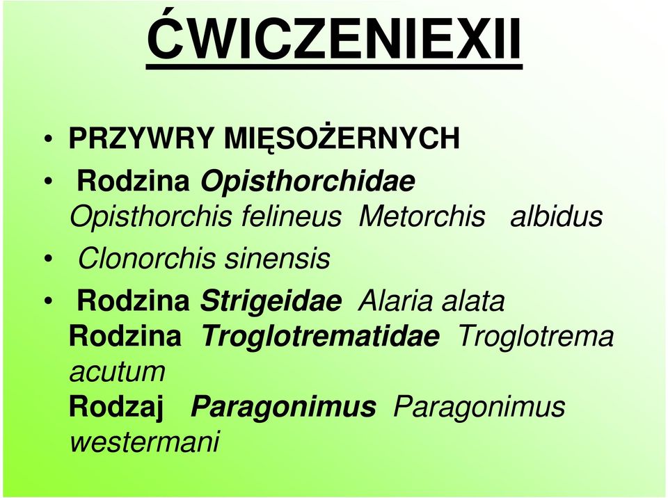 sinensis Rodzina Strigeidae Alaria alata Rodzina