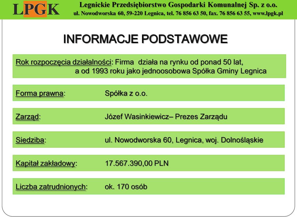 Nowodworska 60, Legnica, woj. Dolnośląskie Kapitał zakładowy: 17.567.