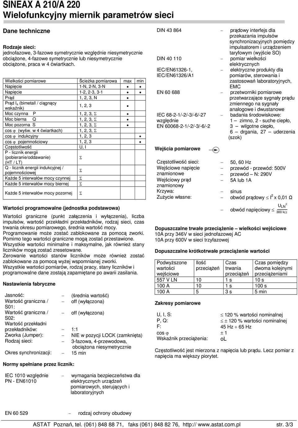 3, Σ Moc pozorna S 1, 2, 3, Σ cos ϕ (wyśw.