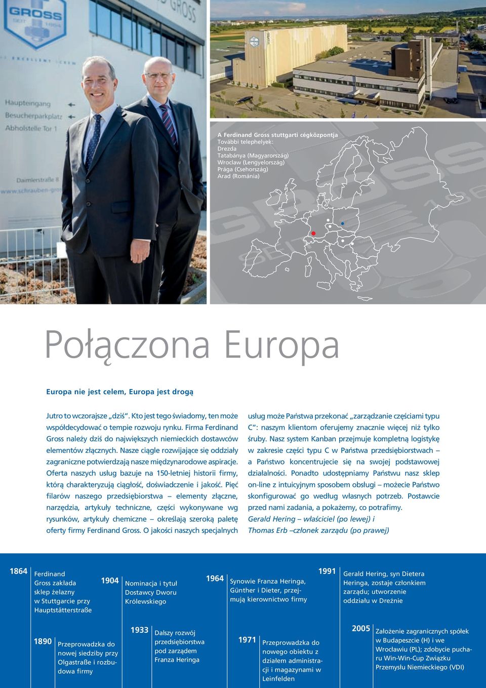 Firma Ferdinand Gross należy dziś do największych niemieckich dostawców elementów złącznych. Nasze ciągle rozwijające się oddziały zagraniczne potwierdzają nasze międzynarodowe aspiracje.