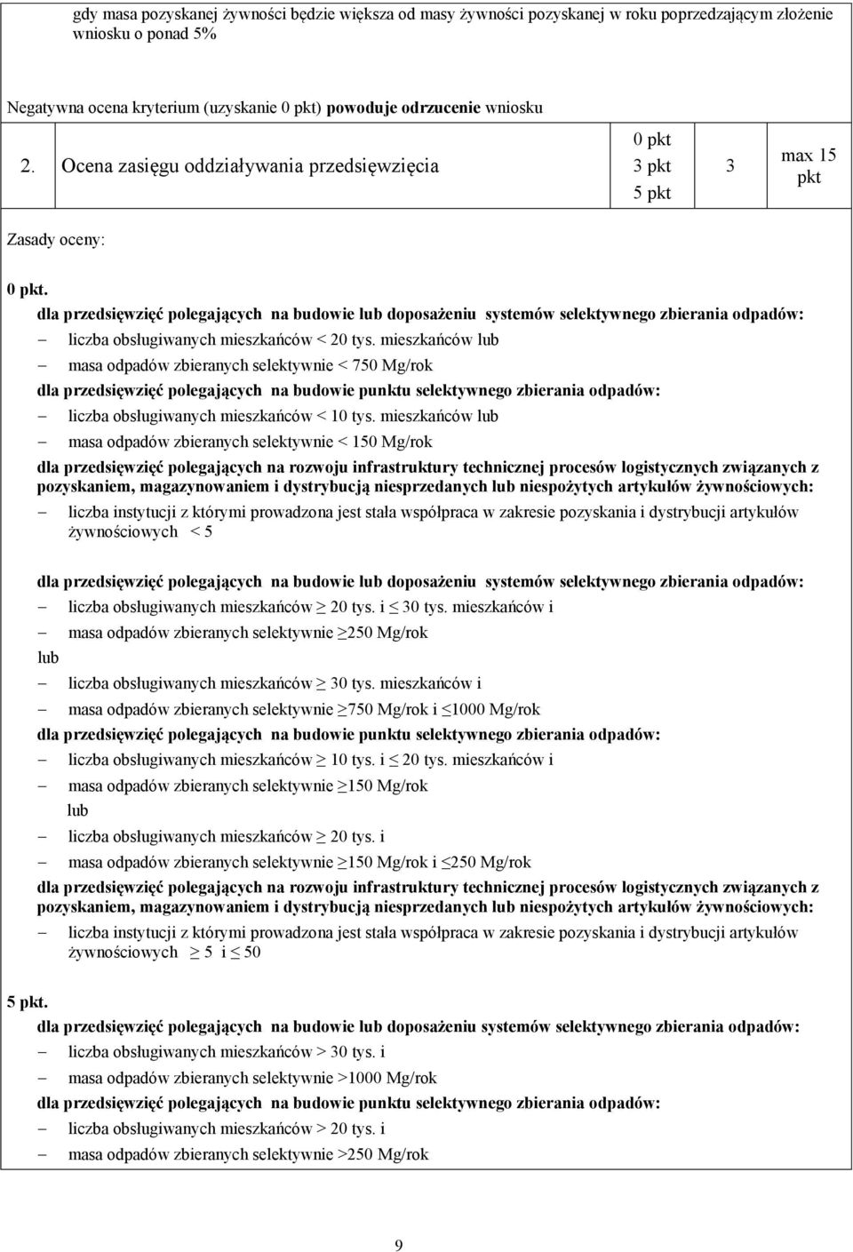 dla przedsięwzięć polegających na budowie lub doposażeniu systemów selektywnego zbierania odpadów: liczba obsługiwanych mieszkańców < 20 tys.