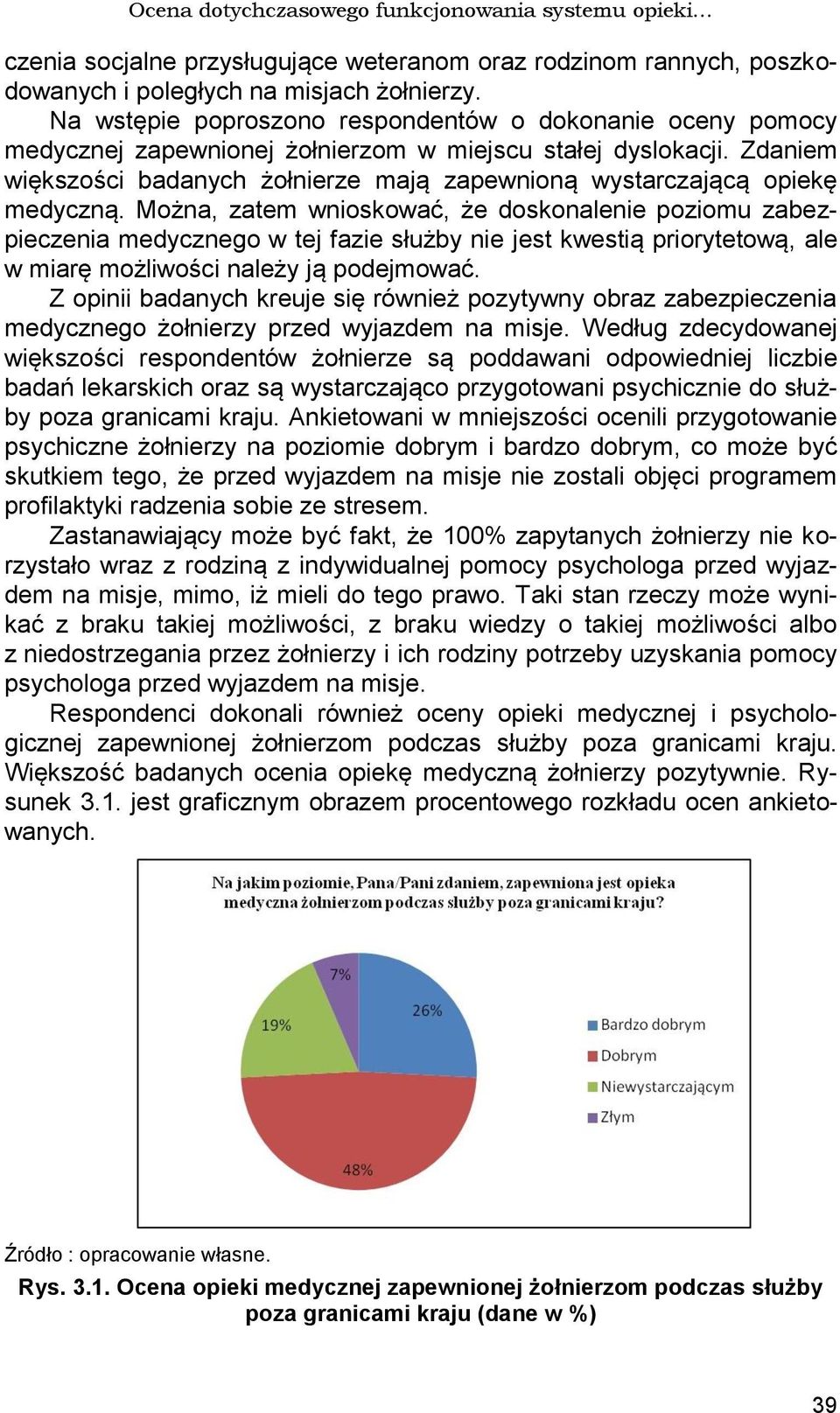 Zdaniem większości badanych żołnierze mają zapewnioną wystarczającą opiekę medyczną.