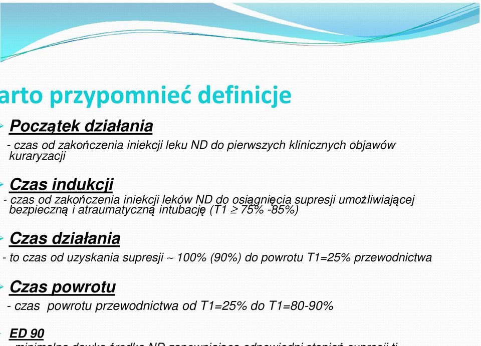 supresji umożliwiającej bezpieczną i atraumatyczną intubację (T1 75% -85%) Czas działania - to czas od