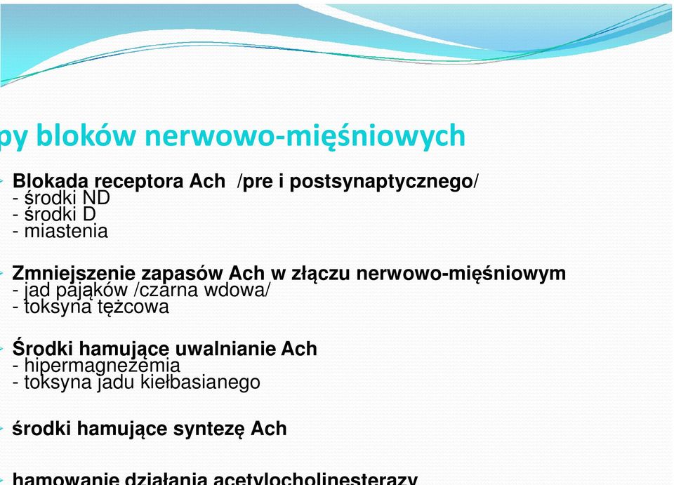 nerwowo-mięśniowym - jad pająków /czarna wdowa/ - toksyna tężcowa Środki