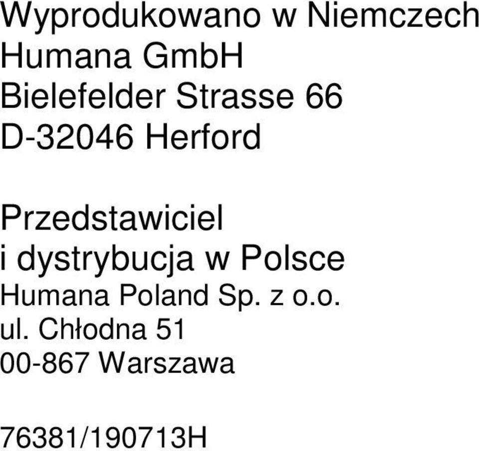 Przedstawiciel i dystrybucja w Polsce Humana