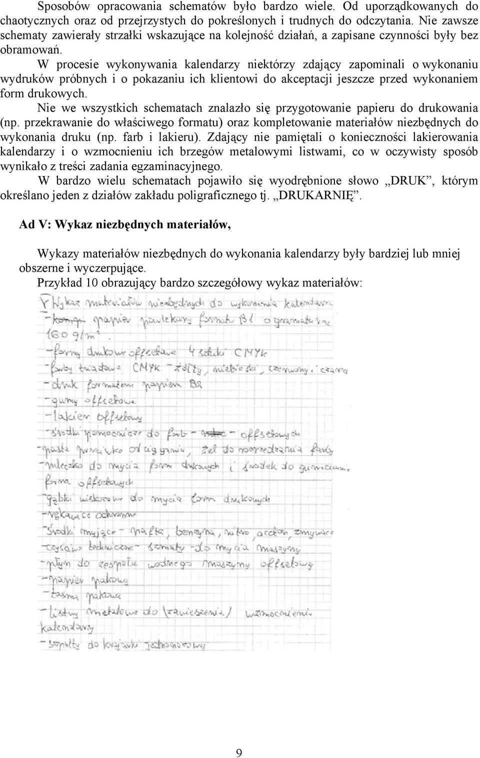 W procesie wykonywania kalendarzy niektórzy zdający zapominali o wykonaniu wydruków próbnych i o pokazaniu ich klientowi do akceptacji jeszcze przed wykonaniem form drukowych.