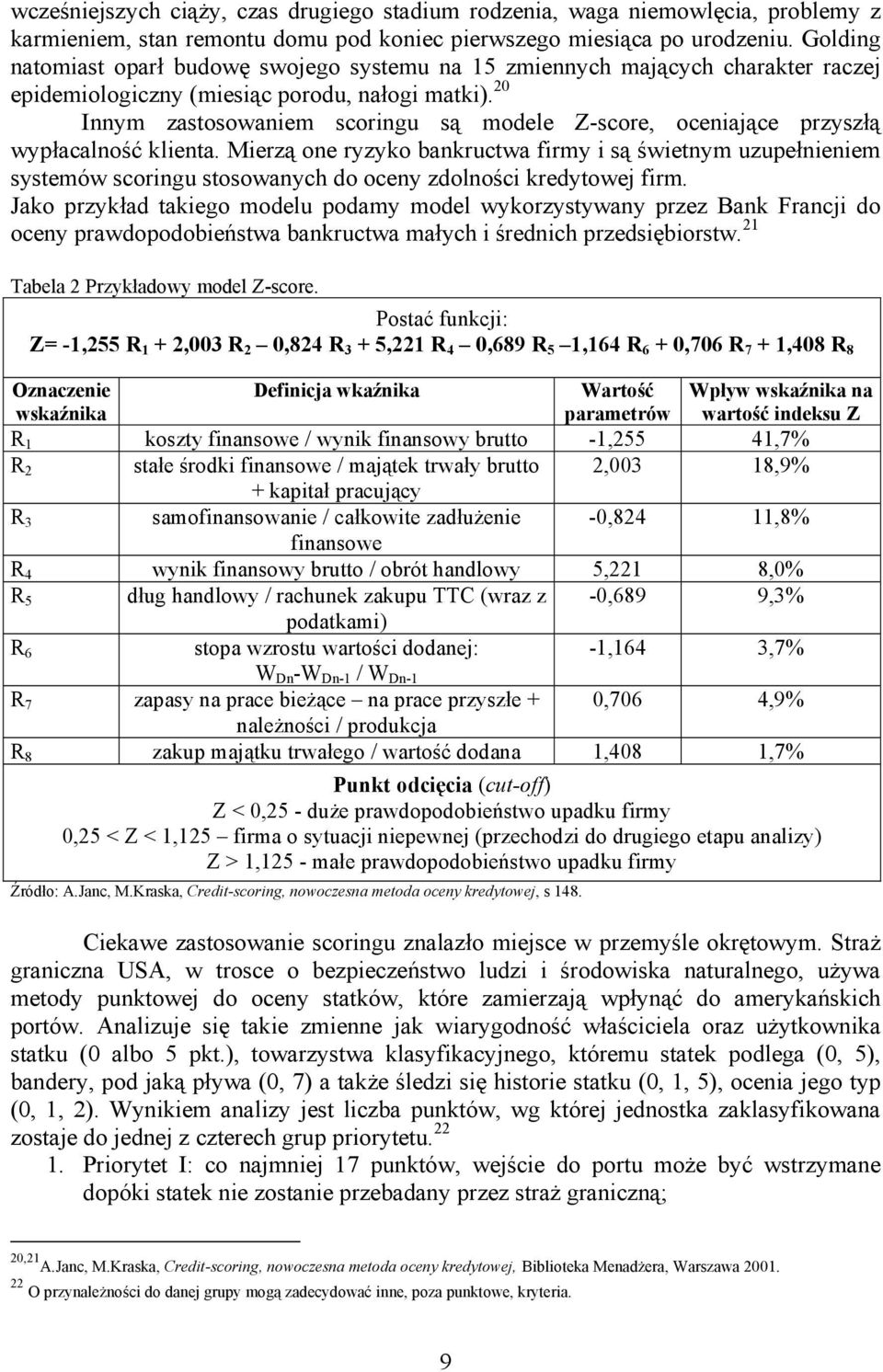 20 Innym zastosowanem scorngu są modele Z-score, ocenające przyszłą wypłacalność klenta.