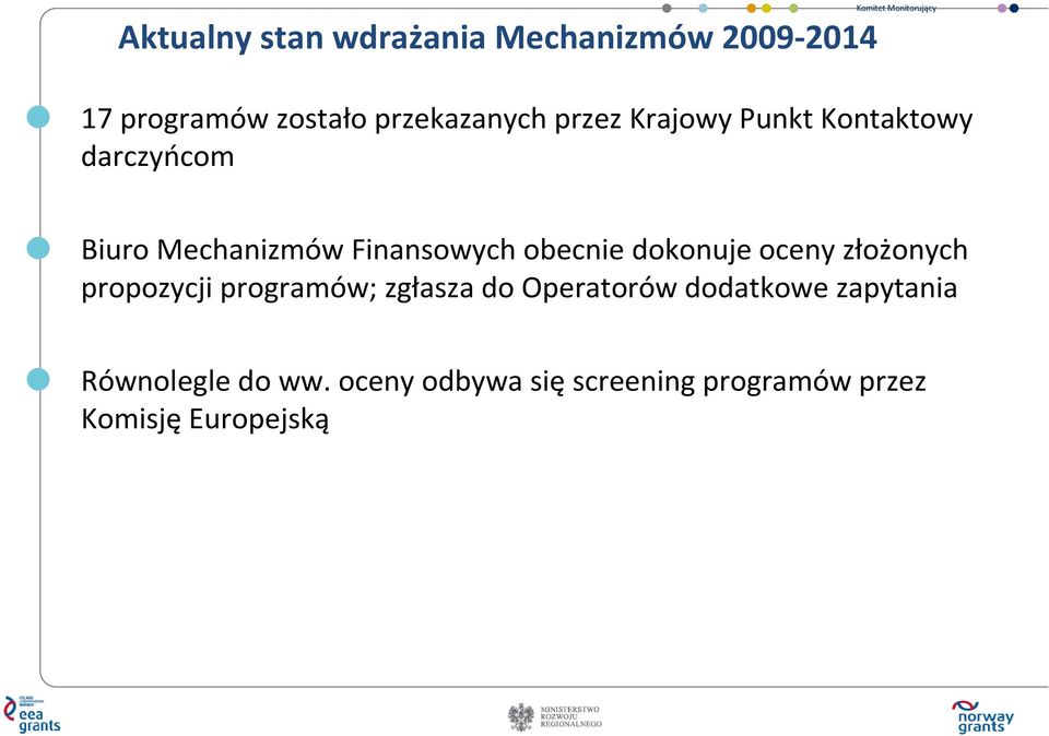 dokonuje oceny złożonych propozycji programów; zgłasza do Operatorów dodatkowe