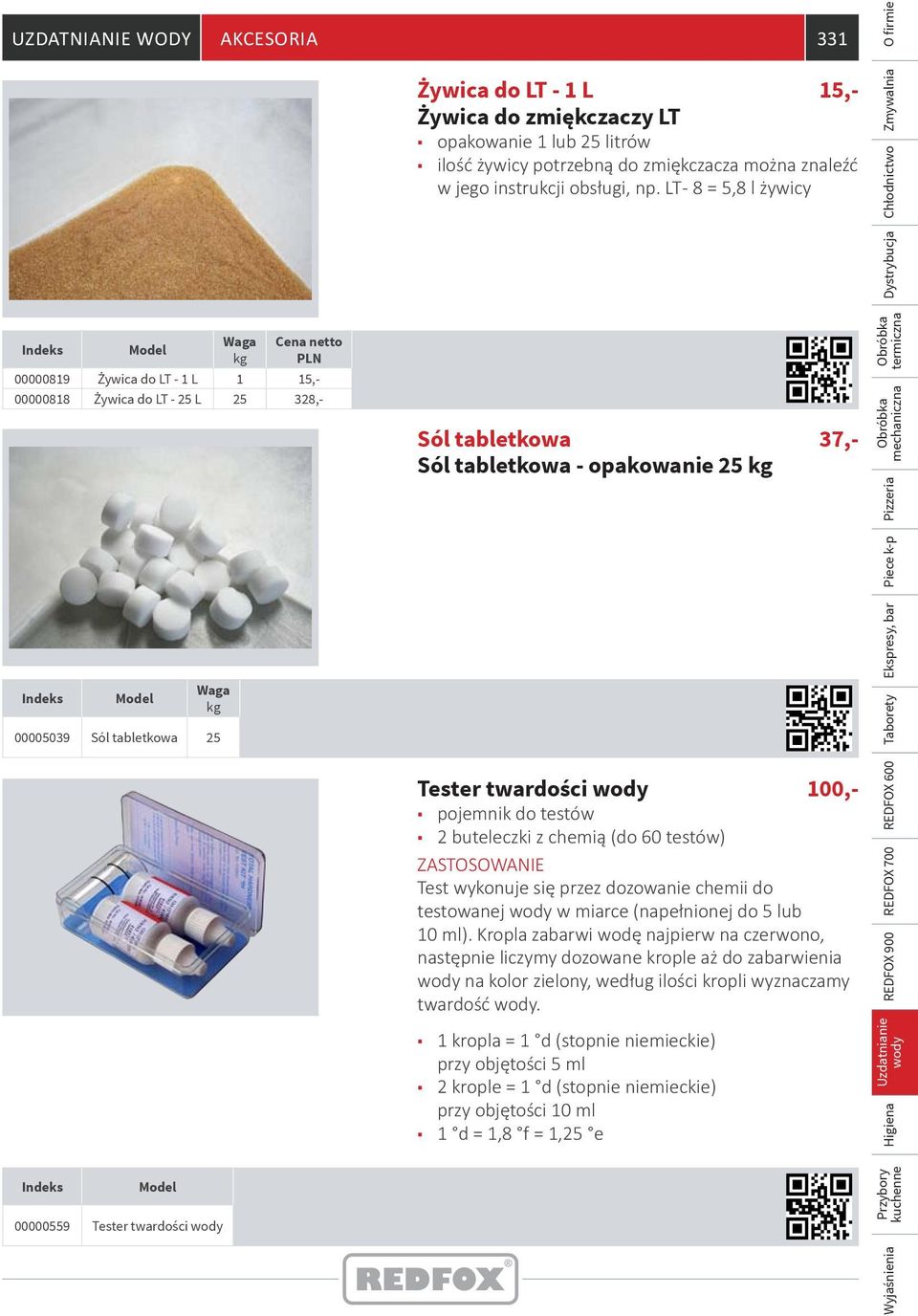 kuchenne Waga kg Cena netto PLN 00000819 Żywica do LT - 1 L 1 15,- 00000818 Żywica do LT - 25 L 25 328,- Sól tabletkowa Sól tabletkowa - opakowanie 25 kg 37,- Waga kg 00005039 Sól tabletkowa 25