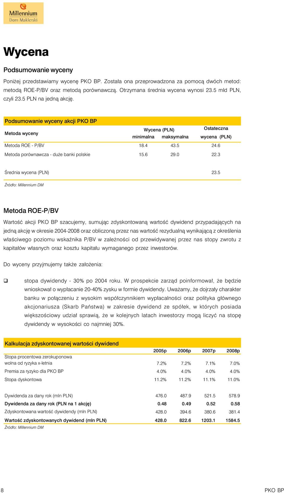 6 Metoda porównawcza - du e banki polskie 15.6 29.0 22.3 Œrednia wycena (PLN) 23.