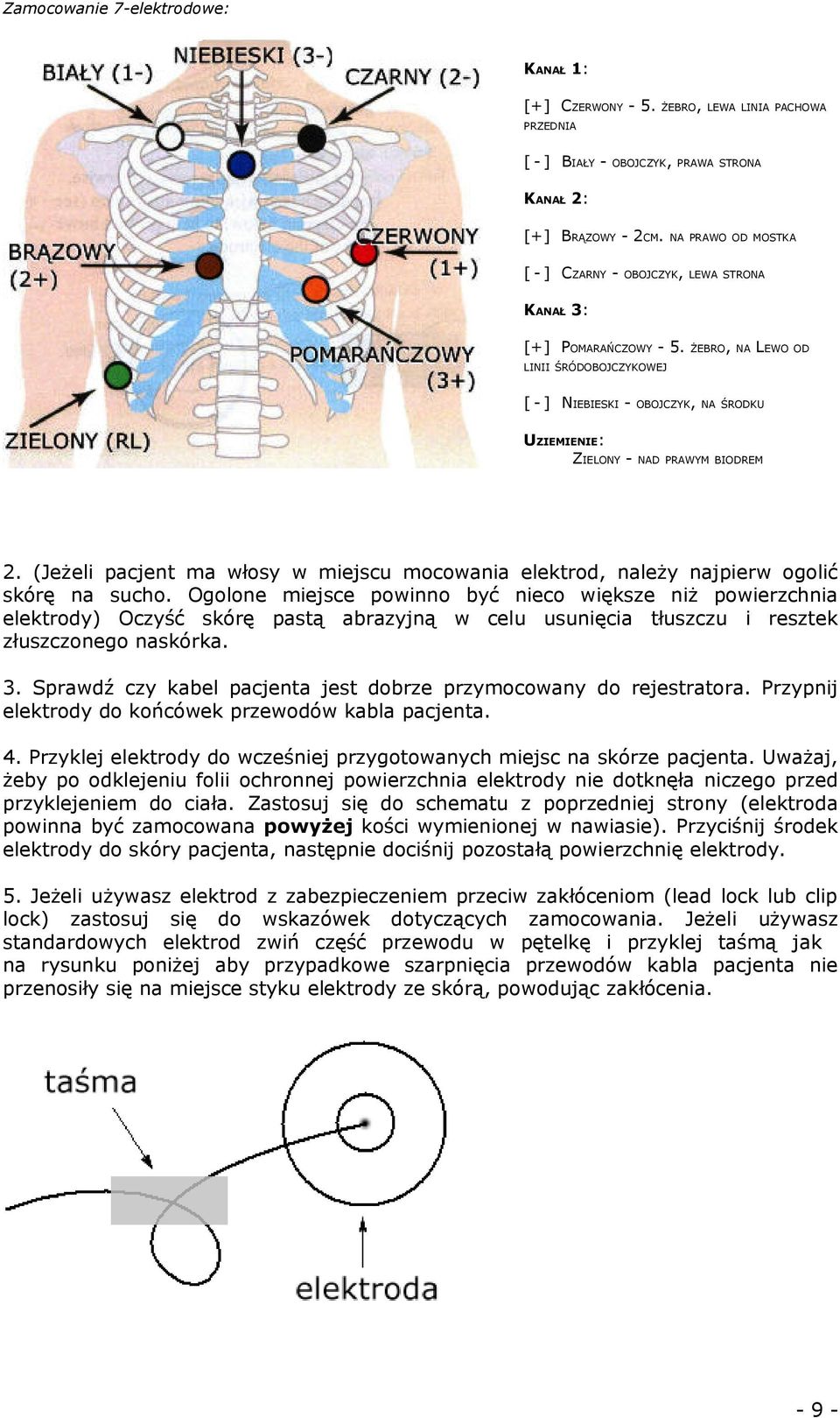 ŻEBRO, NA LEWO OD LINII ŚRÓDOBOJCZYKOWEJ [ - ] NIEBIESKI - OBOJCZYK, NA ŚRODKU UZIEMIENIE: ZIELONY - NAD PRAWYM BIODREM 2.