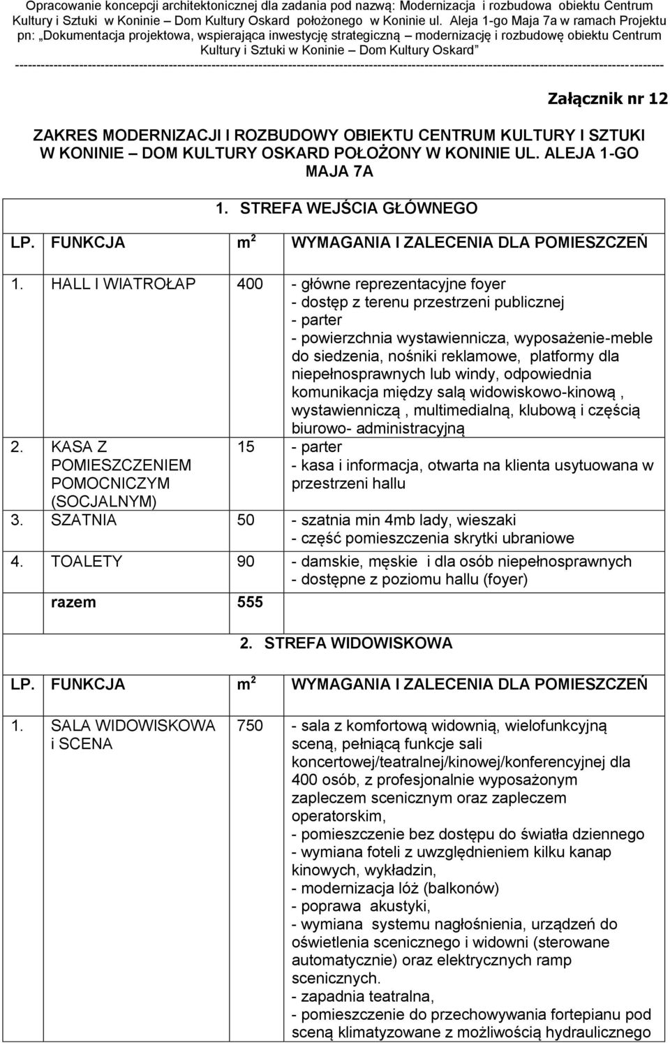 niepełnosprawnych lub windy, odpowiednia komunikacja między salą widowiskowo-kinową, wystawienniczą, multimedialną, klubową i częścią biurowo- administracyjną 2.