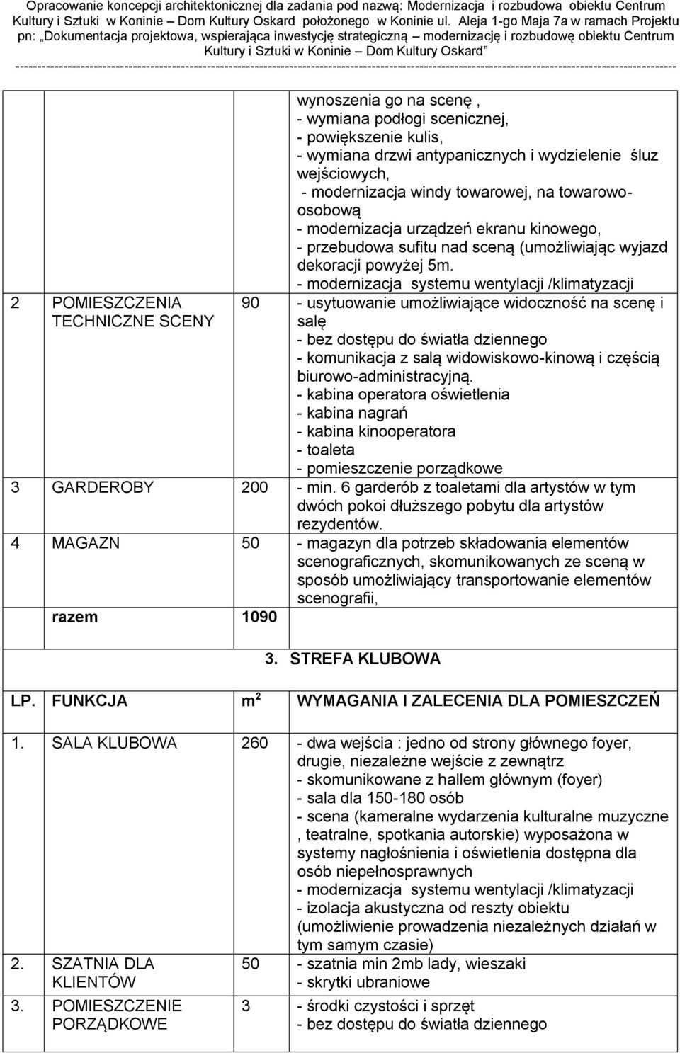 - modernizacja systemu wentylacji /klimatyzacji 90 - usytuowanie umożliwiające widoczność na scenę i salę - komunikacja z salą widowiskowo-kinową i częścią biurowo-administracyjną.