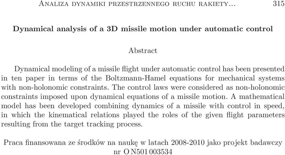 of the Boltzmann-Hamel equations for mechanical systems with non-holonomic constraints.