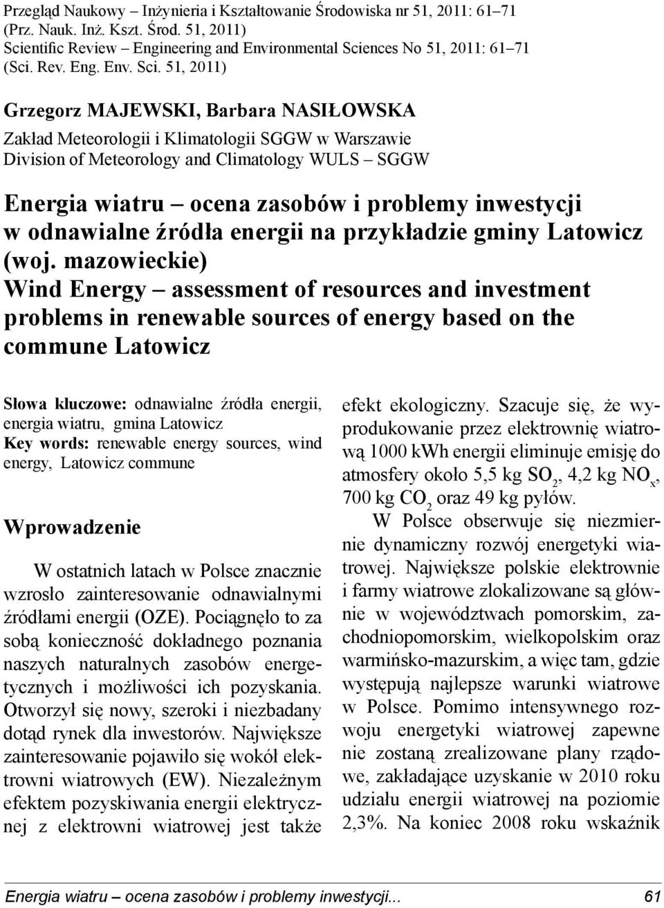 nces No 51, 2011: 61 71 (Sci. Rev. Eng. Env. Sci.