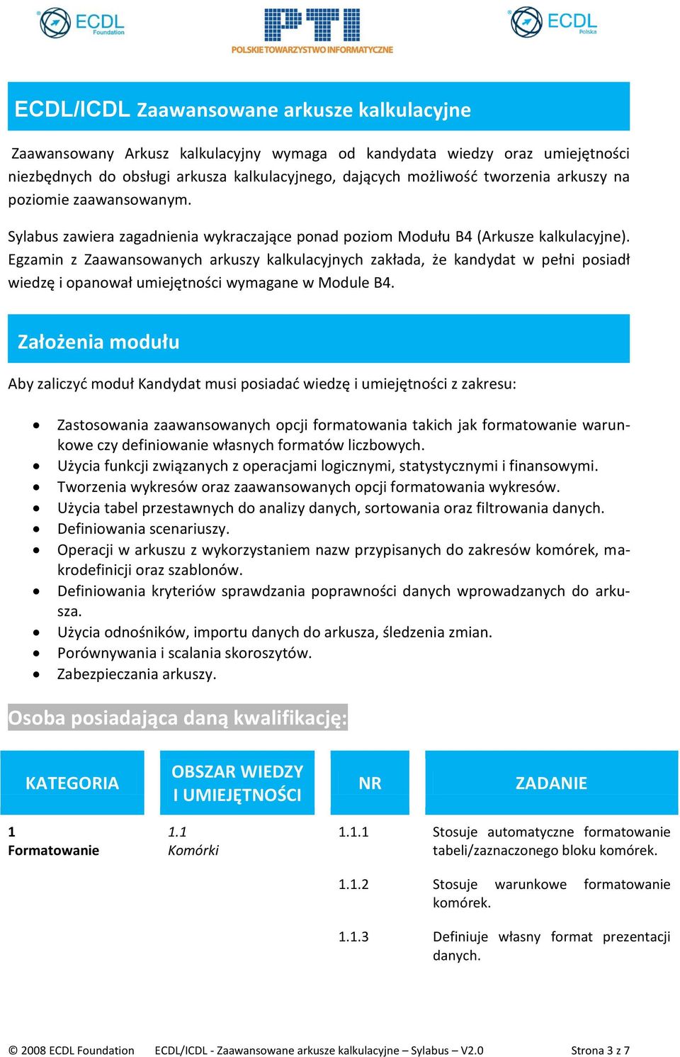 Egzamin z Zaawansowanych arkuszy kalkulacyjnych zakłada, że kandydat w pełni posiadł wiedzę i opanował umiejętności wymagane w Module B4.