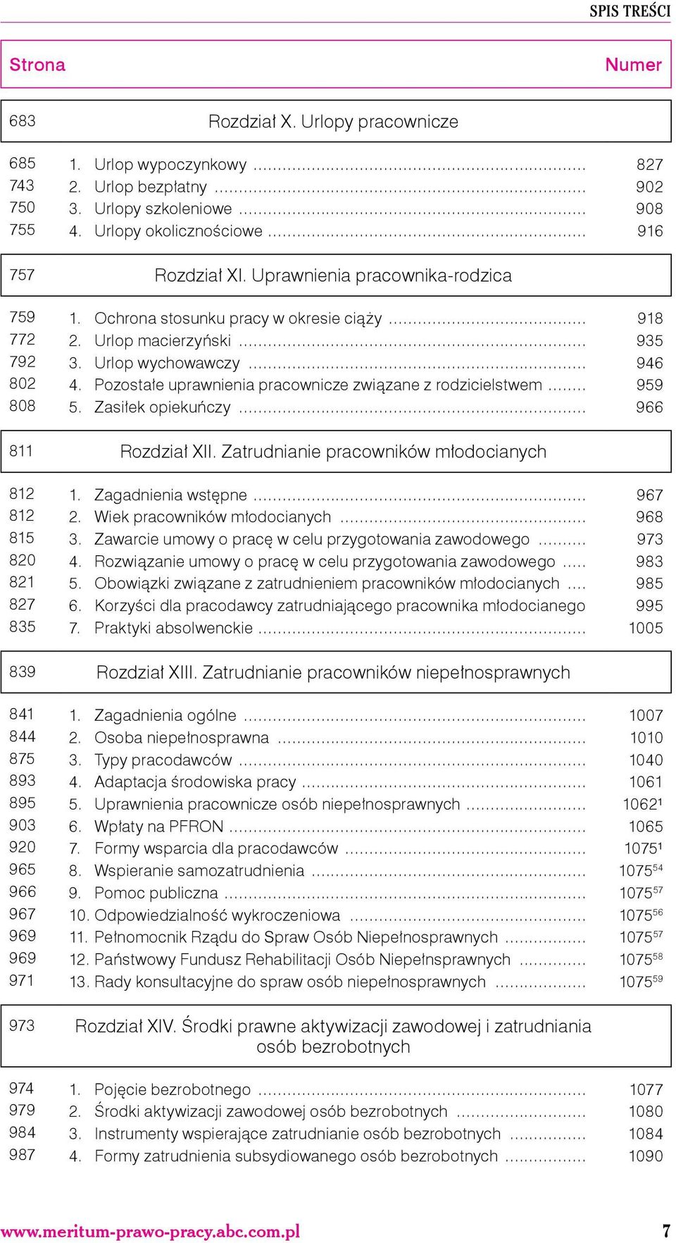 Pozostałe uprawnienia pracownicze związane z rodzicielstwem... 959 808 5. Zasiłek opiekuńczy... 966 811 Rozdział XII. Zatrudnianie pracowników młodocianych 812 1. Zagadnienia wstępne... 967 812 2.