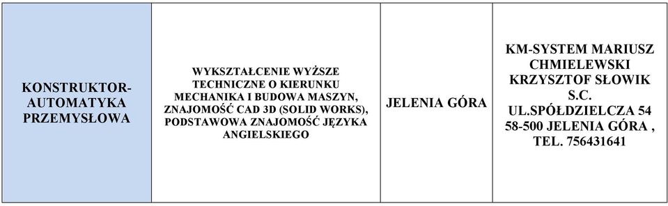 ZNAJOMOŚĆ JĘZYKA ANGIELSKIEGO JELENIA GÓRA KM-SYSTEM MARIUSZ