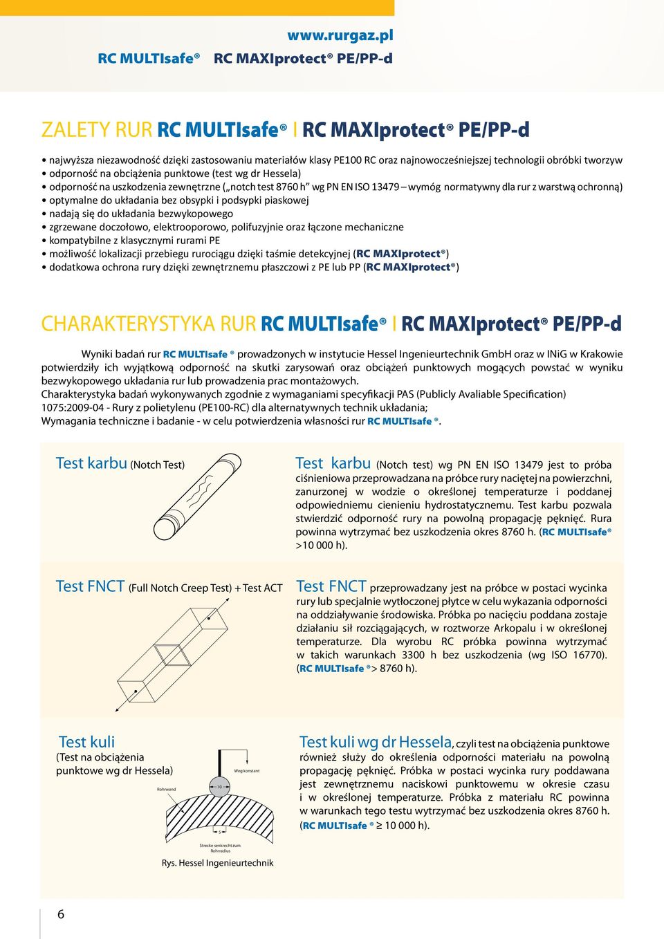 odporność na obciążnia punktow (tst wg dr Hssla) odporność na uszkodznia zwnętrzn ( notch tst 8760 h wg PN EN ISO 13479 wymóg normatywny dla rur z warstwą ochronną) optymaln do układania bz obsypki i