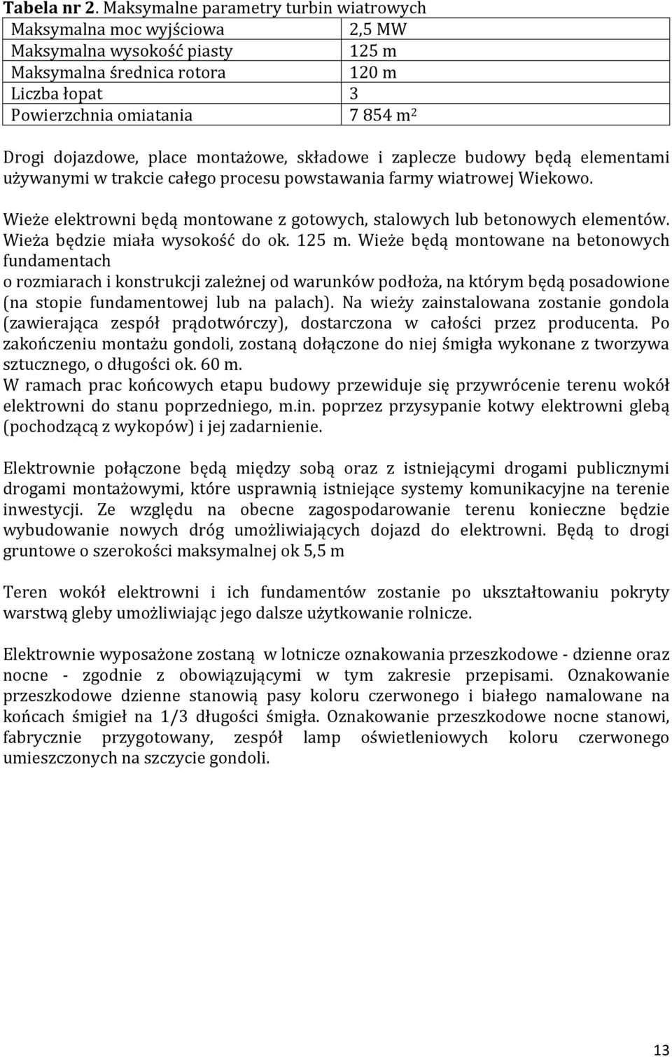 dojazdowe, place montażowe, składowe i zaplecze budowy będą elementami używanymi w trakcie całego procesu powstawania farmy wiatrowej Wiekowo.