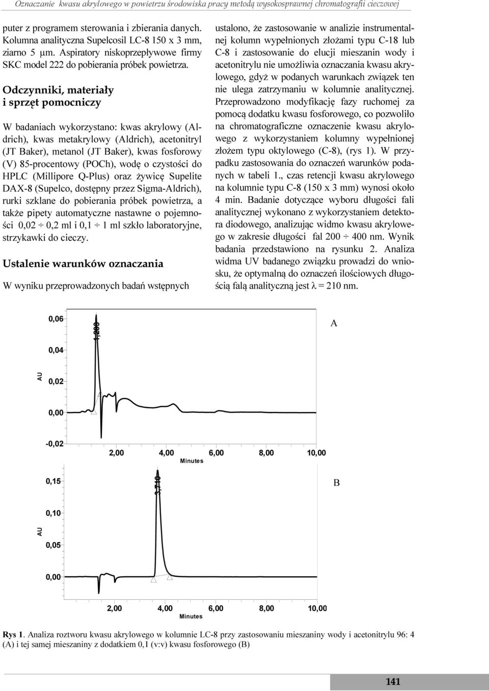 Odczynniki, materiały i sprzęt pomocniczy W badaniach wykorzystano: kwas akrylowy (Aldrich), kwas metakrylowy (Aldrich), acetonitryl (JT Baker), metanol (JT Baker), kwas fosforowy (V) 85-procentowy